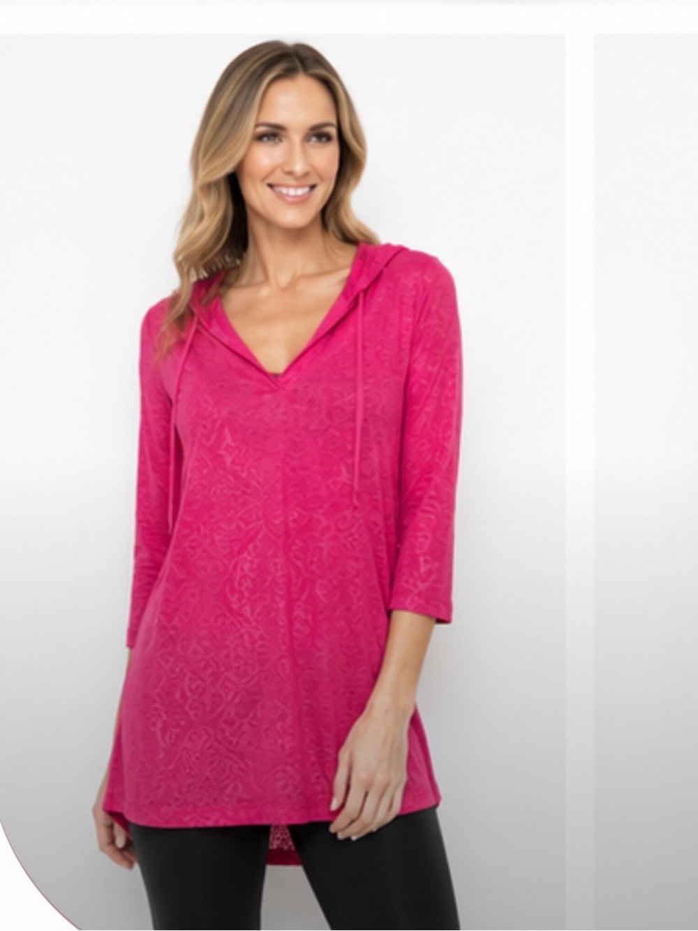 Marika Hot Pink Lightweight Hooded V-Neck Tunic